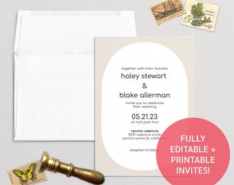 Modern Minimal Invitation Card Template | Download printable wedding invitation Card