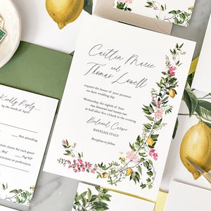 Lemon Wedding Invitation Set: Bougainvillea Italian Stationery