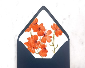Forros para sobres de boda con flores de coral - Juego de 25