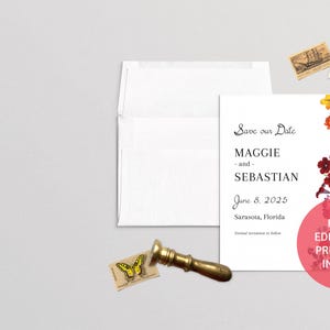 Moody Flowers Wedding Save the Date Template, DIY | Download printable wedding save the date card