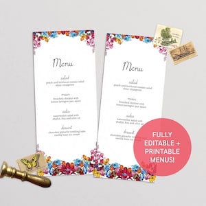 Plantilla de menú floral de tono oscuro / Descargar tarjeta de menú de boda imprimible
