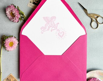 Pink Cupid Artwork - SET OF 25 Printed Euroflap Envelope Liners for Wedding Invitations
