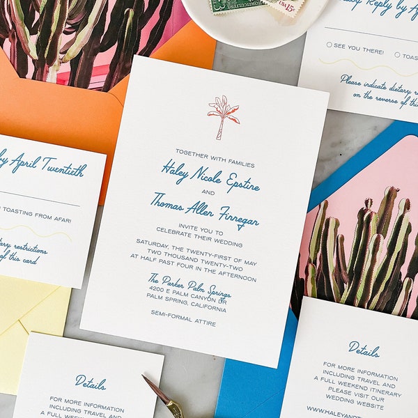 Palm Springs Invitation Set 4-PC wedding invite for Desert or Cactus wedding