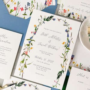 Floral Arch Invitation Set, 4-PC wedding invitation with watercolor wildflowers