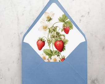 Vintage Strawberries - SET OF 25 Printed Euroflap Envelope Liners for Wedding Invitations
