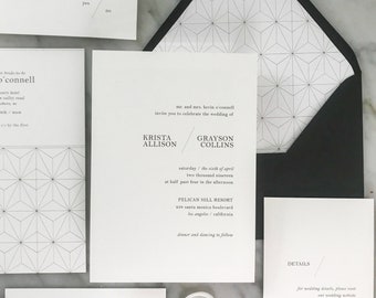 Simple Geometric Modern Wedding Invitation, Black and White simple Geo Wedding Invites