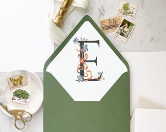 Fairy Garden Initial Monogram Envelope Liner - SET OF 25 Envelope Liners for Wedding Invitations