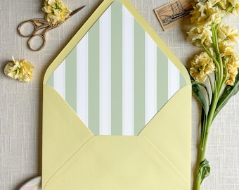 Sage Green Nautical Stripes Euroflap Envelope Liners – SET OF 25, Wedding Invitation Accents