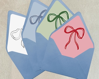 Sketched Holiday Bow | Red, Green, Blue or Black - SET OF 25 Printed Envelope Liners