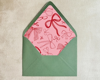 Holiday Pink and Red Bows Collage - SET OF 25 Printed Envelope Liners