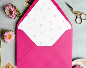 Small Pink Hearts Pattern - SET OF 25 Printed Euroflap Envelope Liners for Wedding Invitations