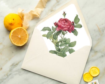 Red Rose Envelope Liner Template, Watercolor Roses Wedding Invitation DIGITAL DOWNLOAD, DIY Envelope Liner