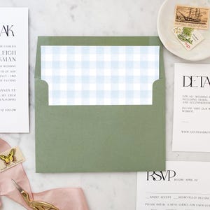 Dusty Blue Gingham, Square Liners - SET OF 25, Printed Envelope Liners for Wedding Invitations