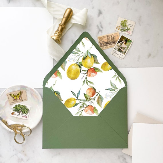 Lemon Citrus Envelope Liner, Printed Envelope Liners for Wedding  Invitations 