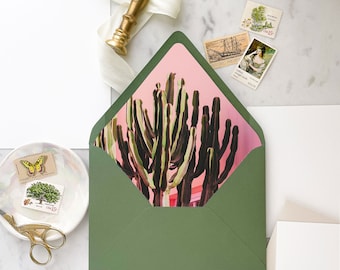 Hot Pink Cactus Desert Envelope Liner for Wedding Invites - Palm Springs - SET OF 25, Printed Envelope Liners for Wedding Invitations