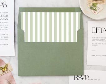 Sage Green Thin Stripes, Square Liners - SET OF 25, Printed Envelope Liners for Wedding Invitations