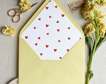 Small Red Hearts Pattern - SET OF 25 Printed Euroflap Envelope Liners for Wedding Invitations
