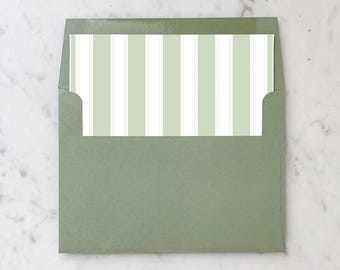 Sage Green Nautical Stripes Square Envelope Liners (Set of 25) - Wedding Invitation Liners