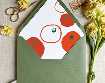 Red Tomatoes Artwork - SET OF 25 Printed Euroflap Envelope Liners for Wedding Invitations
