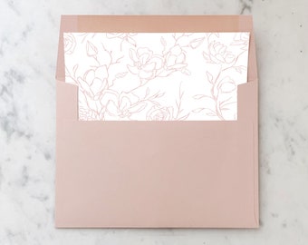 Pink Sketch Flowers Square Flap Envelope Liner - SET OF 25, Printed Envelope liners for wedding invitations