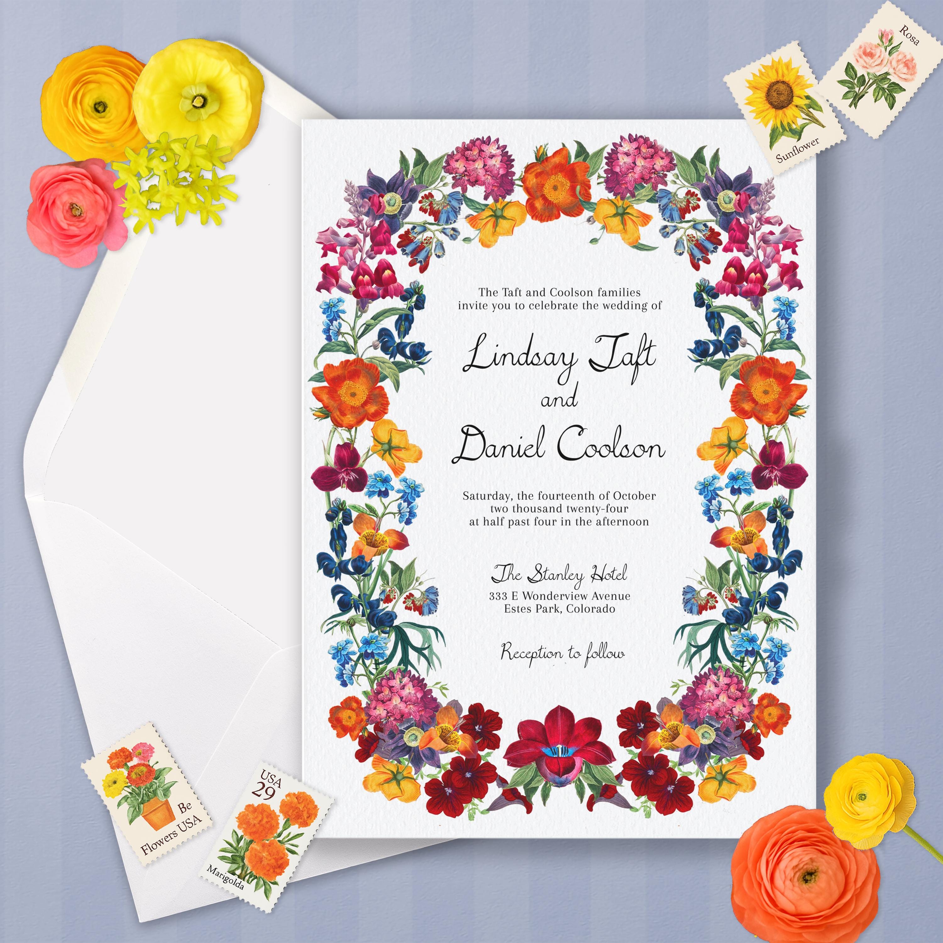 Moody Floral Wedding Invitation Template: Burgundy