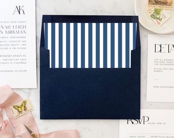 Navy Blue Thin Stripe Square Envelope Liners (Set of 25)