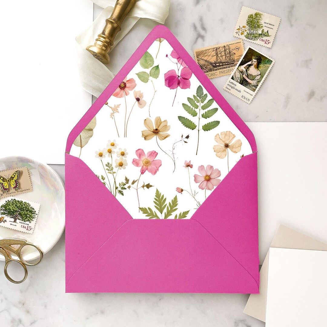 Pressed Flowers Pattern - SET OF 25 Envelope Liners for Wedding ...