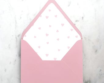Small Pink Hearts Pattern - SET OF 25 Printed Euroflap Envelope Liners for Wedding Invitations