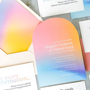 Holographic Rainbow Arch Wedding Invitation: Colorful Modern Invite