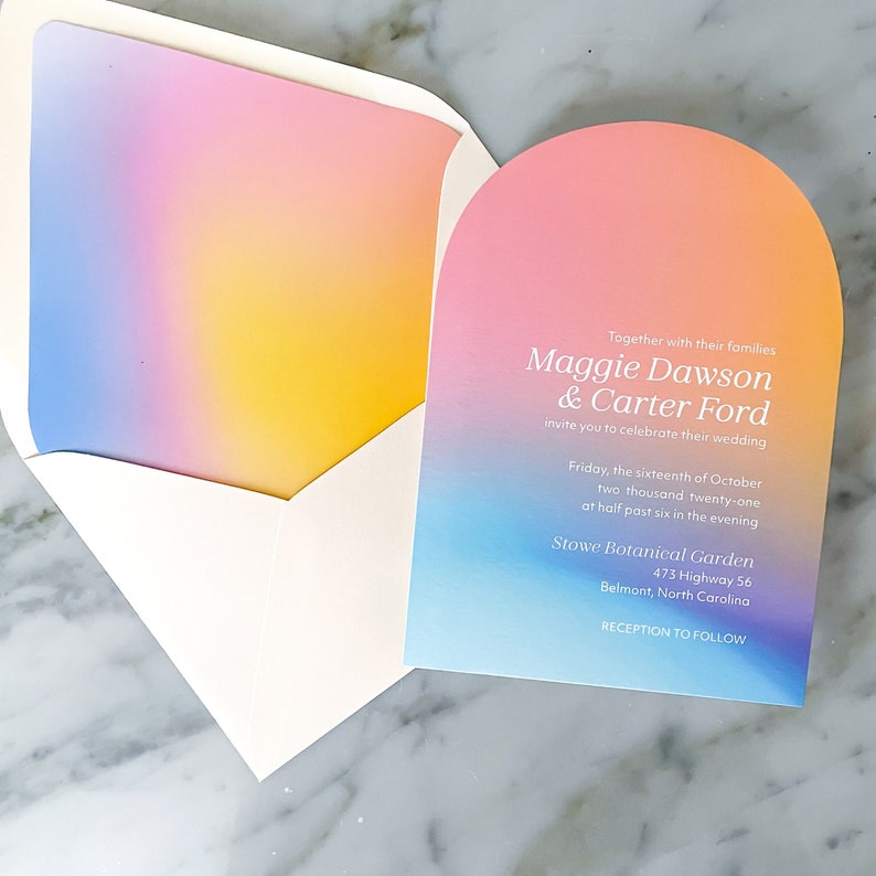 Holographic Arch-shaped Wedding Invitations | Rainbow Wedding Invites ...