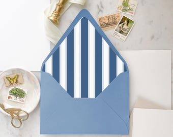 Navy Blue Nautical Stripes Euroflap Envelope Liners – SET OF 25, Wedding Invitation Accents