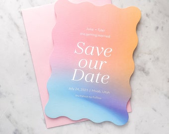 Rainbow Holographic Wavy Save the Date Card!