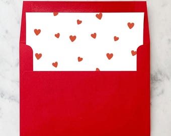 Small Red Hearts Pattern - SET OF 25 Printed Envelope Liners for Invitations
