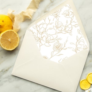 Gold Flowers Envelope Liner DIGITAL Template, Wedding Invitation Digital Download, DIY Envelope Liner