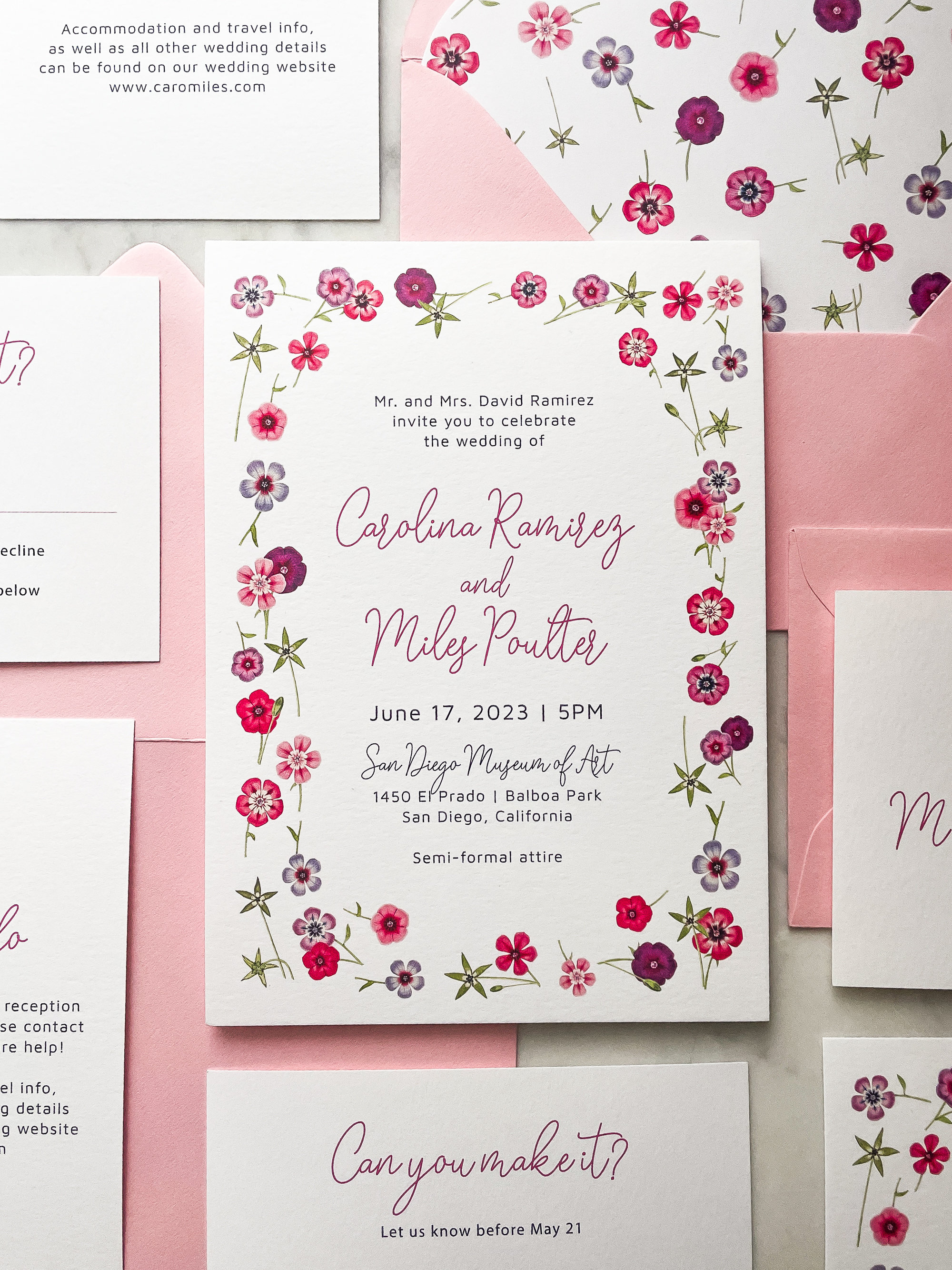 Mod Pink and Purple Flowers Invitation Suite Sweet
