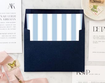 Navy Blue Nautical Stripes Square Envelope Liners (Set of 25)
