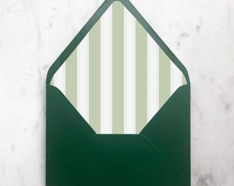 Sage Green Nautical Stripes Euroflap Envelope Liners – SET OF 25, Wedding Invitation Accents