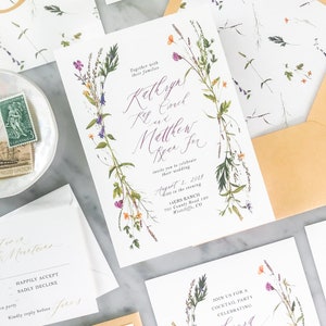 Boho Wildflower Wedding Invitation Suite, Boho Wedding Invitations, Wildflower Wreath invitations