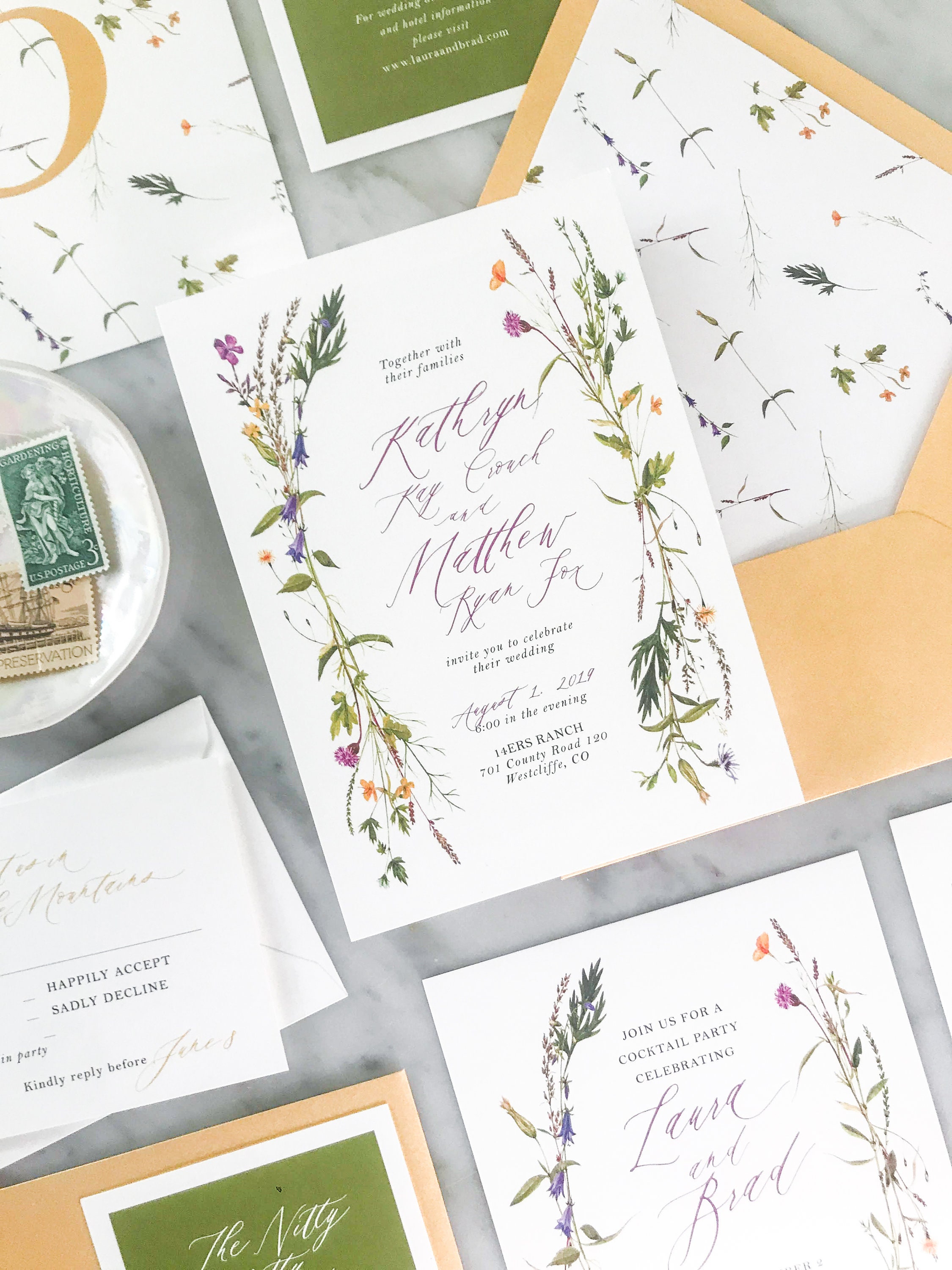 Boho Wildflower Wedding Invitation Suite