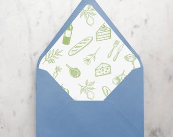 Illustrated Foods Envelope Liner - SET OF 25, Printed Envelope Liners for Invitations