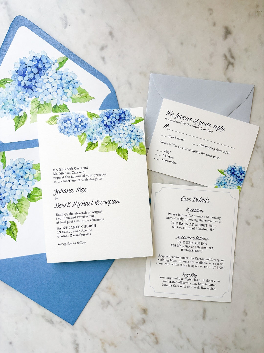 Blue Spring Invitations Blue Hydrangea Watercolor 6PC Invitation Suite | Spring Floral Wedding ...