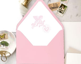 Pink Cupid Artwork - SET OF 25 Printed Euroflap Envelope Liners for Wedding Invitations