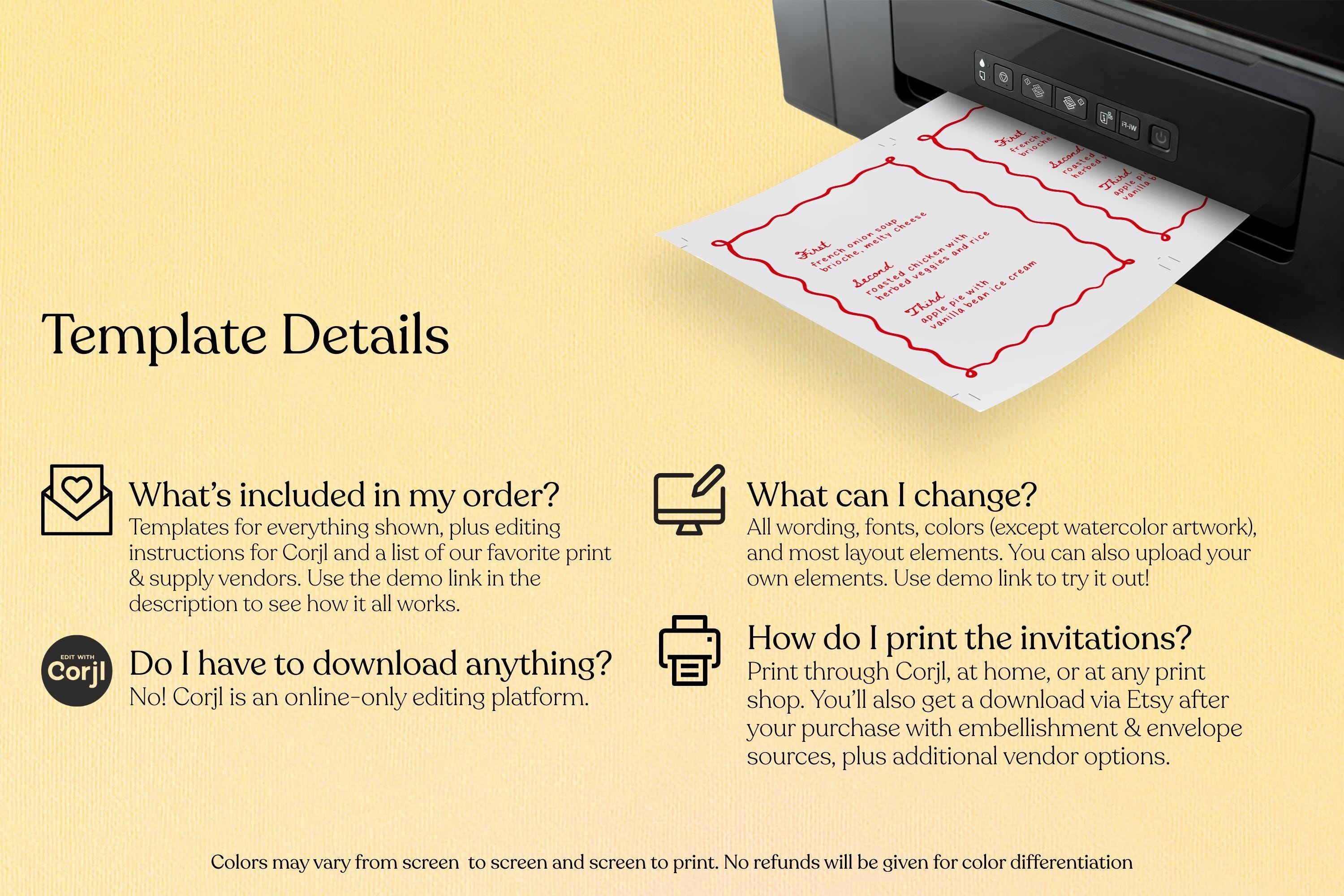 Whimsical Frame Menu Template | Download Printable Wedding Menu Card - Etsy