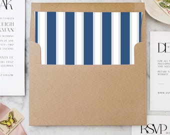 Navy Blue Nautical Stripes Square Envelope Liners (Set of 25)
