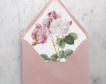 Pink Rose Wedding Envelope Liner, Floral Envelope liners for wedding invitations, Pink Floral Invites