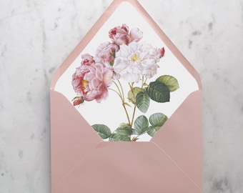 Pink Rose Wedding Envelope Liner - SET OF 25 Floral Envelope liners for wedding invitations, Pink Floral Invites