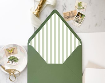 Sage Green Thin Stripes Envelope Liner - SET OF 25, Printed Envelope Liners for Wedding Invitations