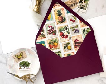 Vintage Fruit & Botanical Postage Envelope Liner - SET OF 25, Printed Envelope Liners