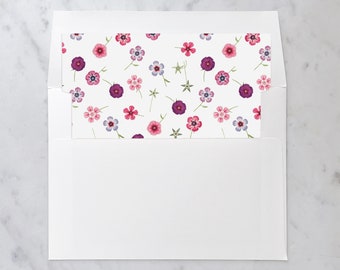 SQUARE Tiny Pink Flowers Envelope Liner, Printed Envelope Liners for Wedding Invitations