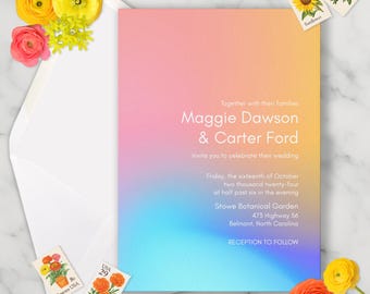 Rainbow Holographic Wedding Invitation Template (Digital Download)